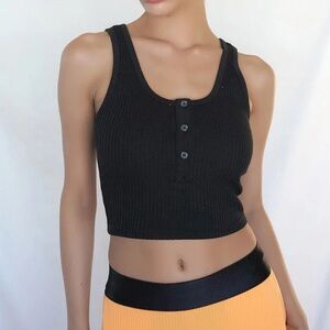 The Range thermal Stark crop henley tank black